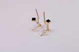 35 mm Long Black Onyx Set Dropper Stud Earrings, Solid Silver with Yellow Gold Plating