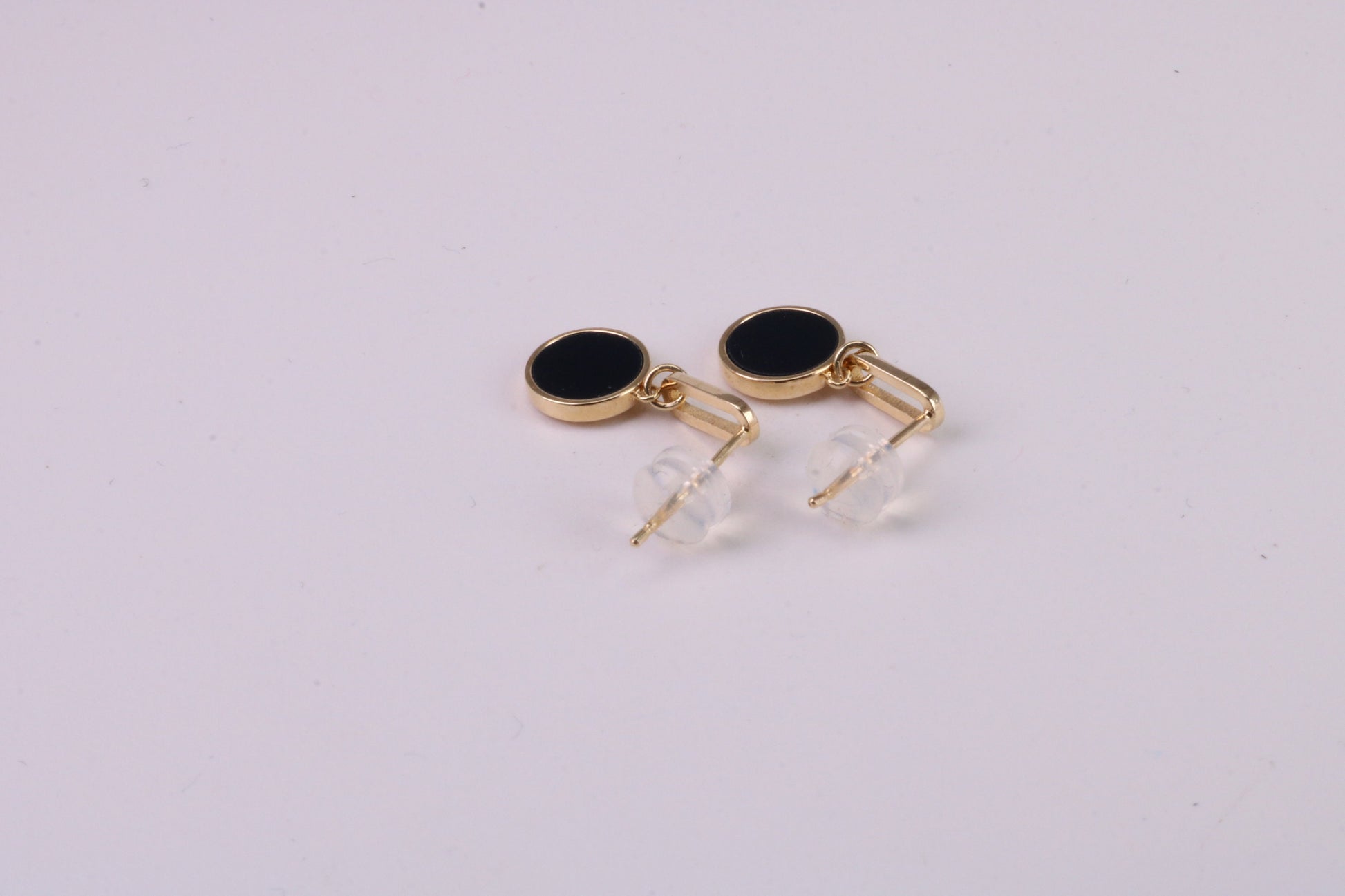 18 mm Long Black Onyx Set Dropper Stud Earrings, Solid Silver with Yellow Gold Plating