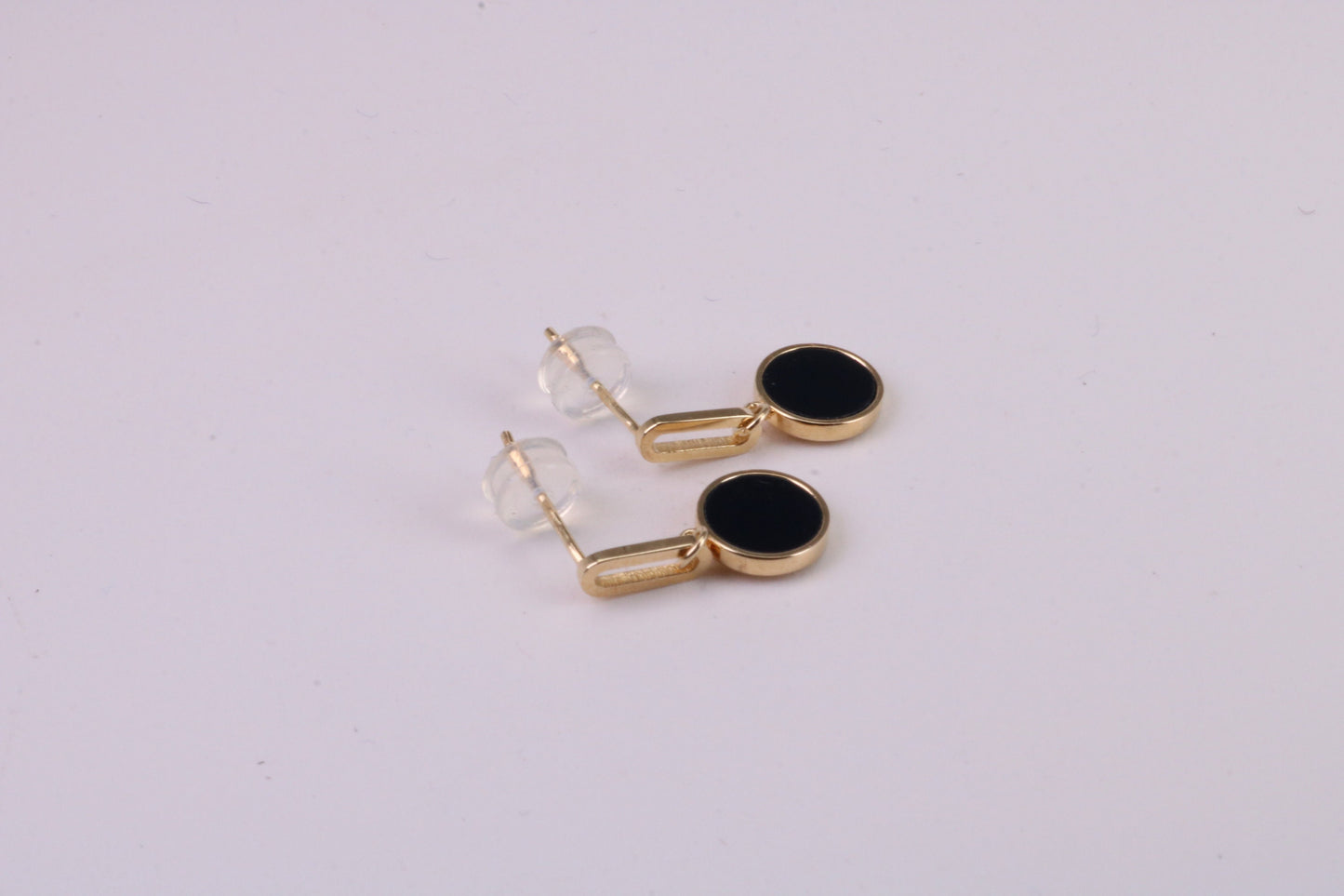 18 mm Long Black Onyx Set Dropper Stud Earrings, Solid Silver with Yellow Gold Plating