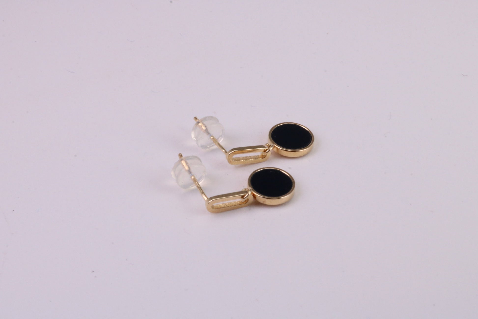 18 mm Long Black Onyx Set Dropper Stud Earrings, Solid Silver with Yellow Gold Plating