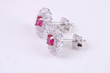 Ruby Red and Diamond White Cubic Zirconia set Stud Earrings, Very Dressy, Made from Solid 925 Grade Sterling Silver
