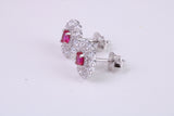 Ruby Red and Diamond White Cubic Zirconia set Stud Earrings, Very Dressy, Made from Solid 925 Grade Sterling Silver