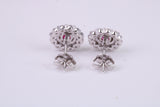 Ruby Red and Diamond White Cubic Zirconia set Stud Earrings, Very Dressy, Made from Solid 925 Grade Sterling Silver