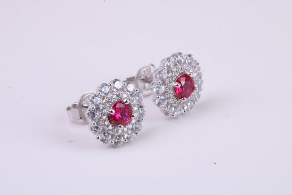 Ruby Red and Diamond White Cubic Zirconia set Stud Earrings, Very Dressy, Made from Solid 925 Grade Sterling Silver
