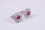 Ruby Red and Diamond White Cubic Zirconia set Stud Earrings, Very Dressy, Made from Solid 925 Grade Sterling Silver