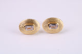 Stud Earrings set with Emerald cut C Z, Very Dressy, Made from Solid 925 Grade Sterling Silver and 18ct Yellow Gold Plated