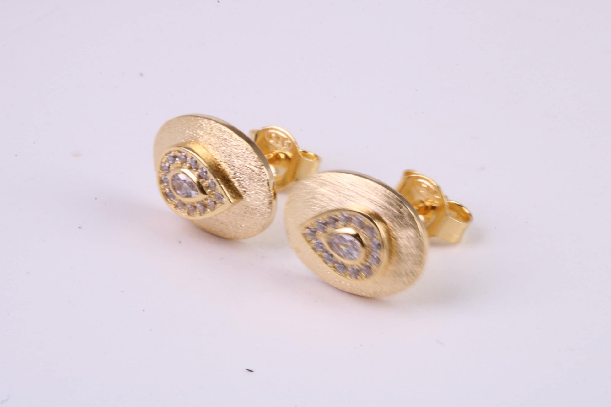 Stud Earrings set with Emerald cut C Z, Very Dressy, Made from Solid 925 Grade Sterling Silver and 18ct Yellow Gold Plated