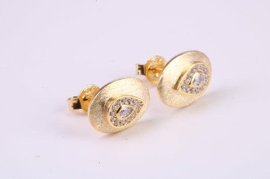 Stud Earrings set with Emerald cut C Z, Very Dressy, Made from Solid 925 Grade Sterling Silver and 18ct Yellow Gold Plated