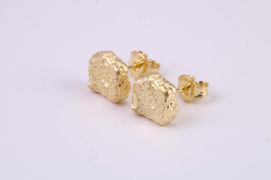 Gold Nugget Stud Earrings, Very Dressy, Made from Solid 925 Grade Sterling Silver and 18ct Yellow Gold Plated