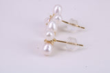 Natural Rice Pearl and Cubic Zirconia set Stud Earrings, set in Solid Silver, 18ct Yellow Gold Pated