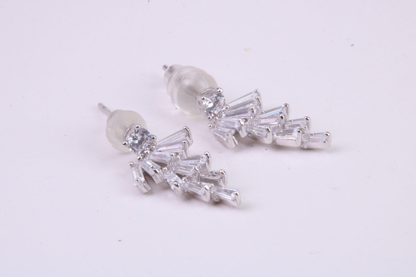 Diamond White Cubic Zirconia set Dropper Stud Earrings, Very Dressy, Made from Solid 925 Grade Sterling Silver