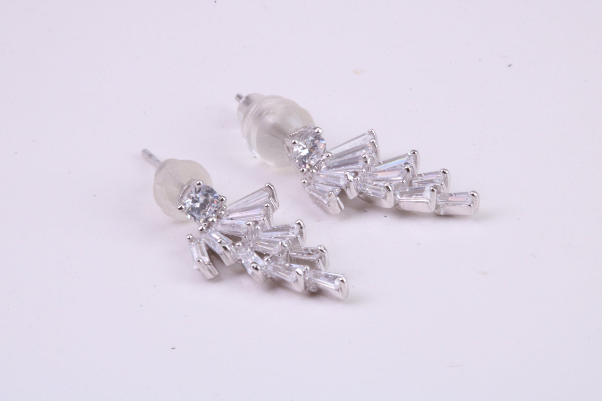Diamond White Cubic Zirconia set Dropper Stud Earrings, Very Dressy, Made from Solid 925 Grade Sterling Silver