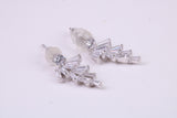 Diamond White Cubic Zirconia set Dropper Stud Earrings, Very Dressy, Made from Solid 925 Grade Sterling Silver