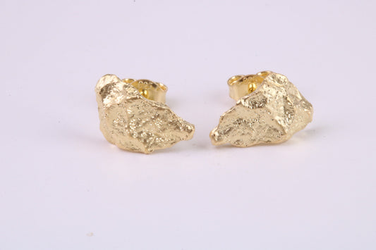 Gold Nugget Stud Earrings, Very Dressy, Made from Solid 925 Grade Sterling Silver and 18ct Yellow Gold Plated