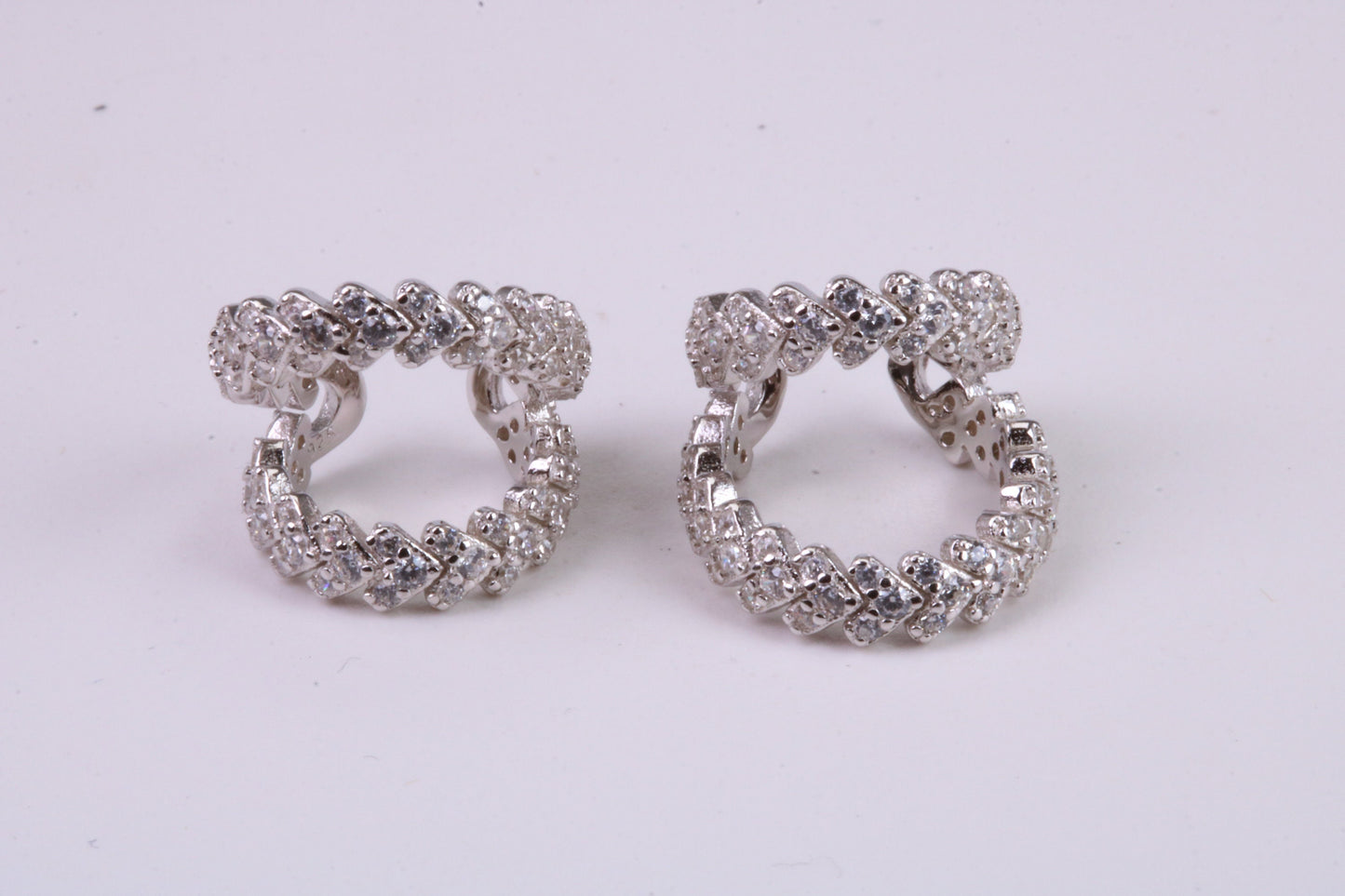 Diamond White Cubic Zirconia set Half Hoop Earrings, Very Dressy, Made from Solid 925 Grade Sterling Silver
