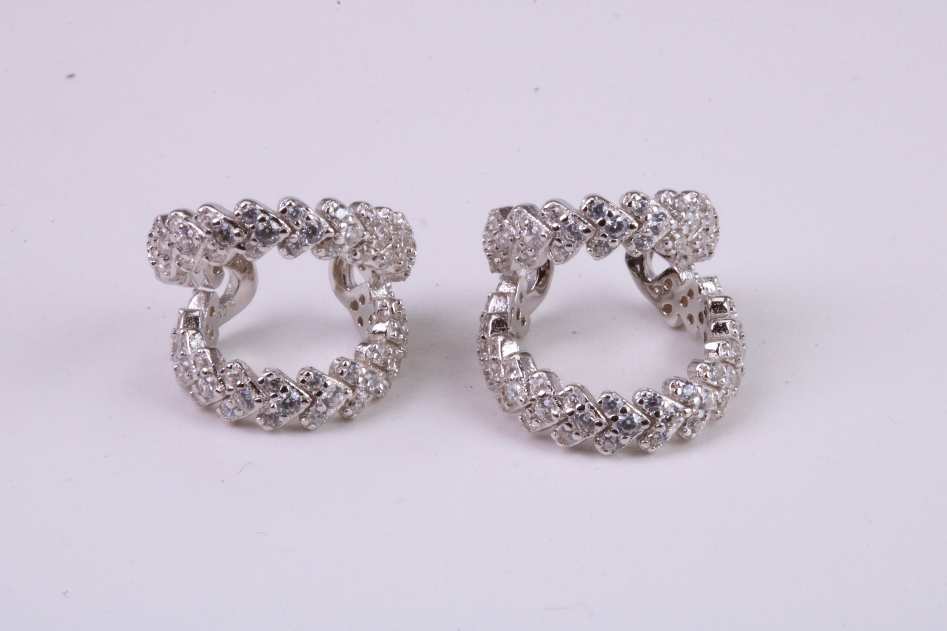 Diamond White Cubic Zirconia set Half Hoop Earrings, Very Dressy, Made from Solid 925 Grade Sterling Silver