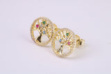 Tree of Life C Z set Stud Earrings, Made from Solid 925 Grade Sterling Silver and 18ct Yellow Gold Plated