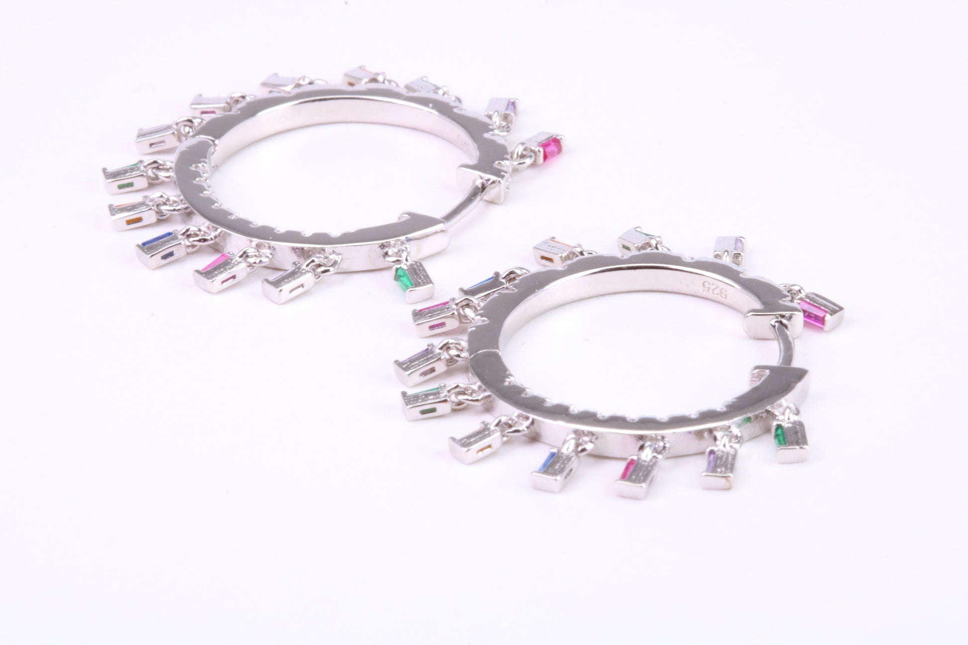 26 mm Round Rainbow Hoop Creole Earrings Made from 925 Grade Sterling Silver