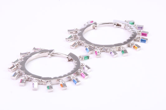 26 mm Round Rainbow Hoop Creole Earrings Made from 925 Grade Sterling Silver