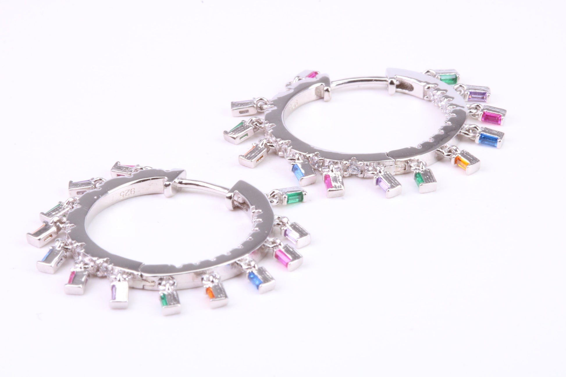 26 mm Round Rainbow Hoop Creole Earrings Made from 925 Grade Sterling Silver