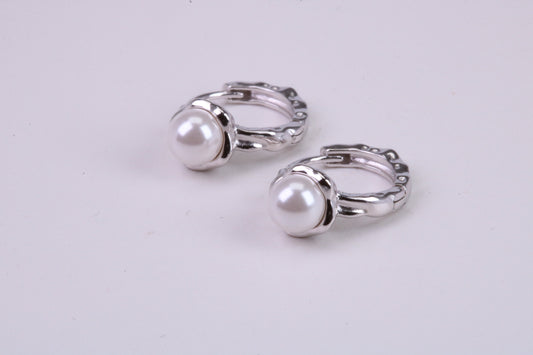 Natural Pearl set Hoop Earrings, set in Solid Silver