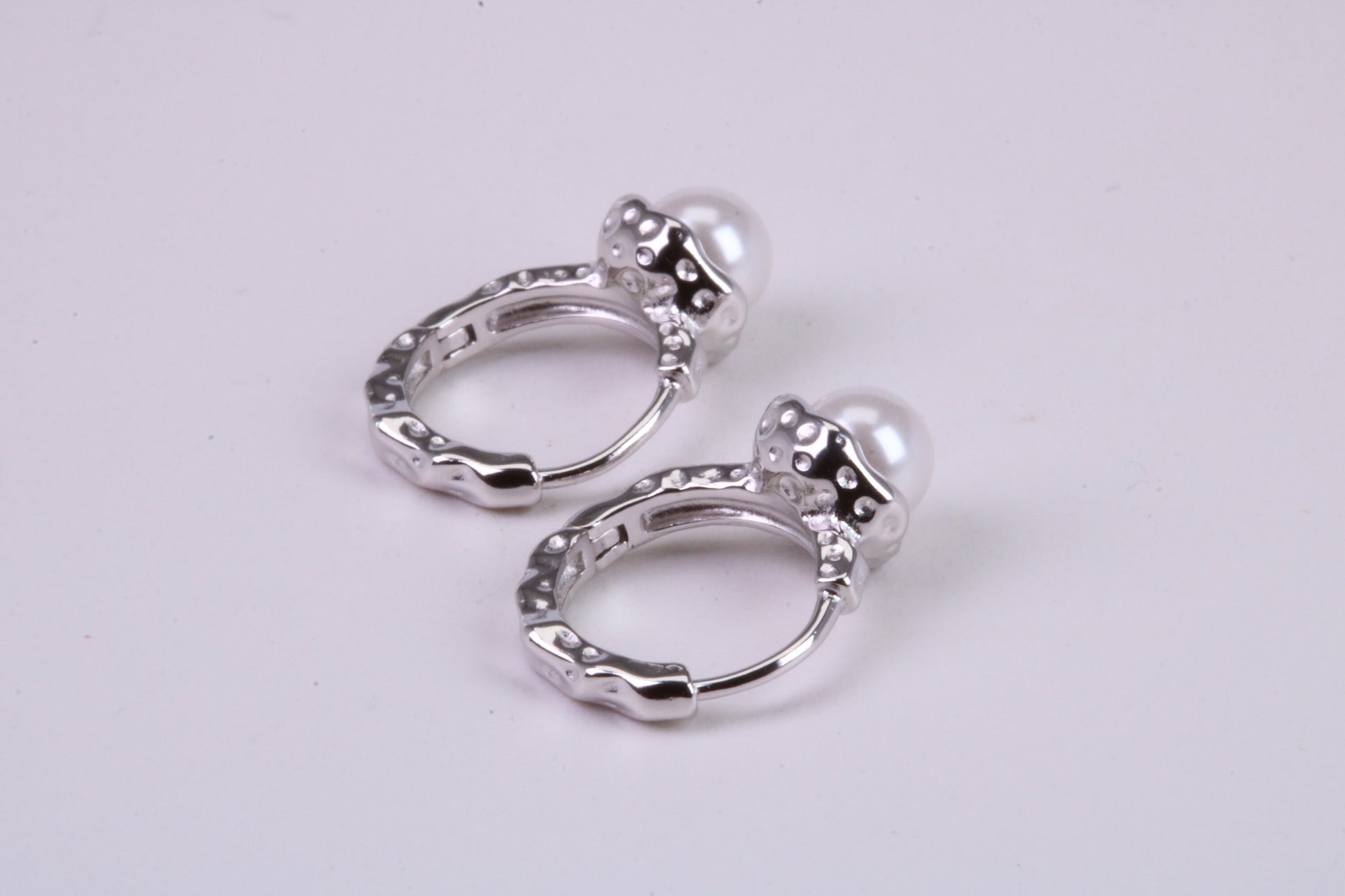 Natural Pearl set Hoop Earrings, set in Solid Silver