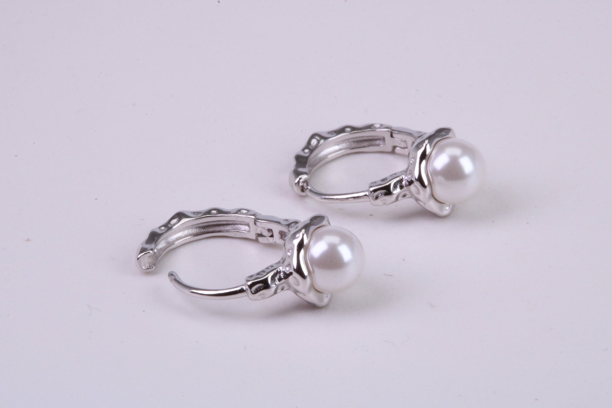 Natural Pearl set Hoop Earrings, set in Solid Silver