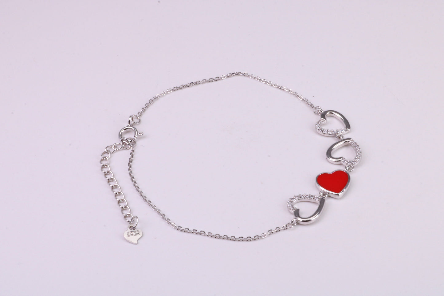 Love Hearts Bracelet with Length Adjustable Chain, Made from solid Sterling Silver