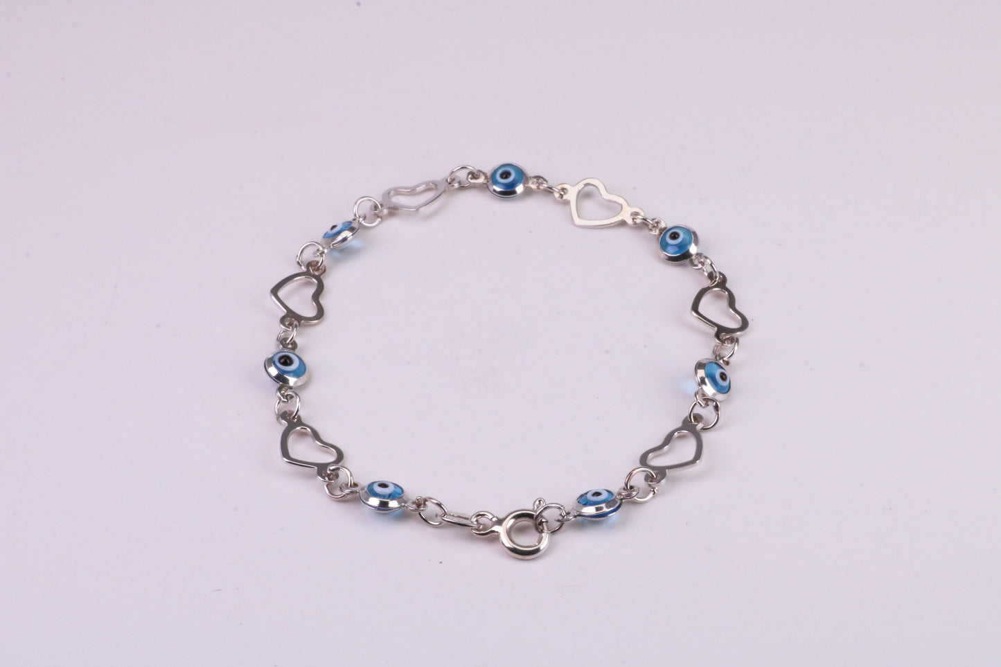 Evil Eye Protector Love Hearts Bracelet, Made from solid Sterling Silver