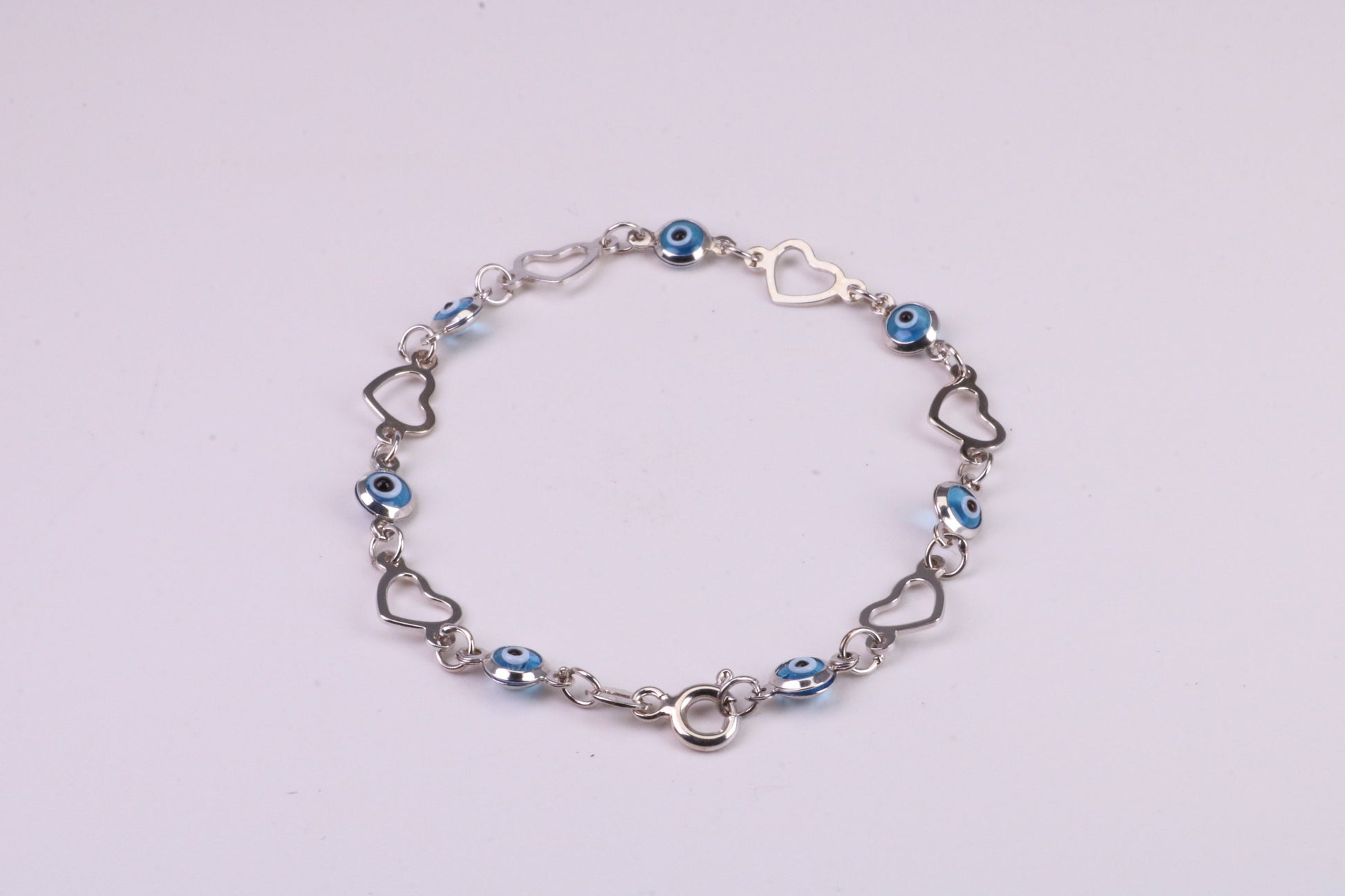 Evil Eye Protector Love Hearts Bracelet, Made from solid Sterling Silver