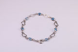 Evil Eye Protector Love Hearts Bracelet, Made from solid Sterling Silver