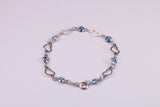 Evil Eye Protector Love Hearts Bracelet, Made from solid Sterling Silver