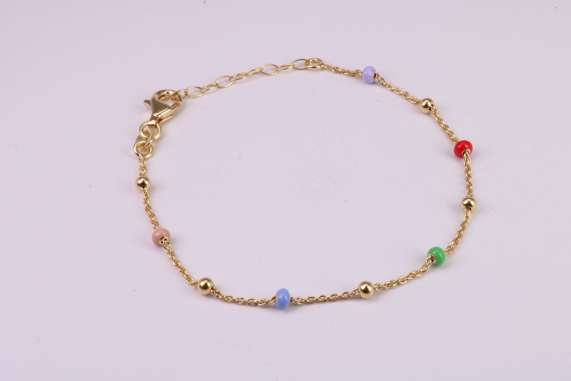 Dainty Rainbow Bracelet, With Length Adjustable Chain, Made from solid Sterling Silver and Further 18ct Yellow Gold Plated