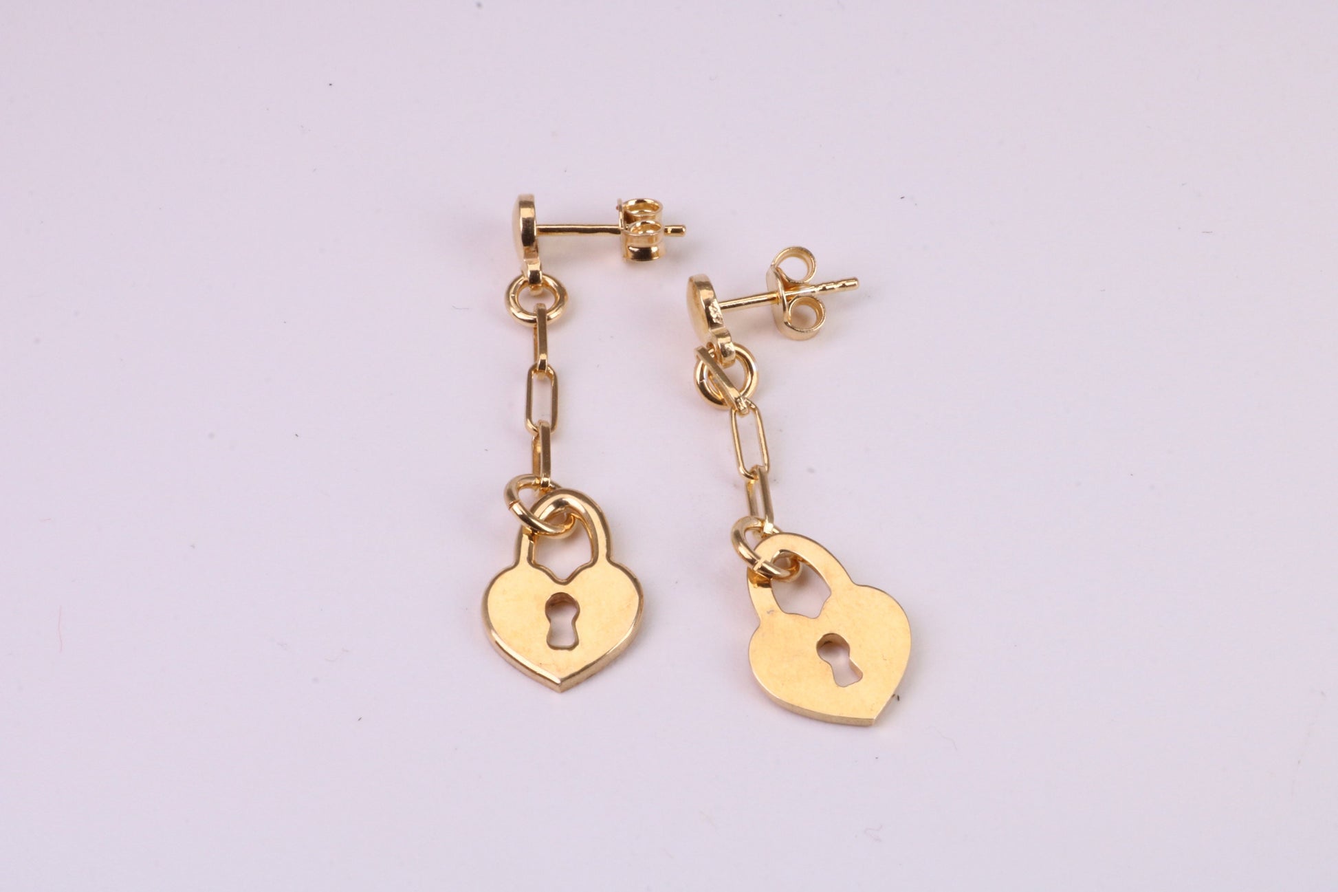 Lock Dropper Earrings, Made from Solid 925 Grade Sterling Silver and 18ct Yellow Gold Plated