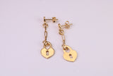 Lock Dropper Earrings, Made from Solid 925 Grade Sterling Silver and 18ct Yellow Gold Plated