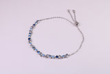 Blue Sapphire, Aquamarine and Topaz C Z Set Bracelet, Length Adjustable Chain, Made from solid Sterling Silver