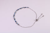 Blue Sapphire, Aquamarine and Topaz C Z Set Bracelet, Length Adjustable Chain, Made from solid Sterling Silver