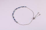 Blue Sapphire, Aquamarine and Topaz C Z Set Bracelet, Length Adjustable Chain, Made from solid Sterling Silver