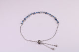 Blue Sapphire, Aquamarine and Topaz C Z Set Bracelet, Length Adjustable Chain, Made from solid Sterling Silver
