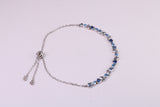 Blue Sapphire, Aquamarine and Topaz C Z Set Bracelet, Length Adjustable Chain, Made from solid Sterling Silver