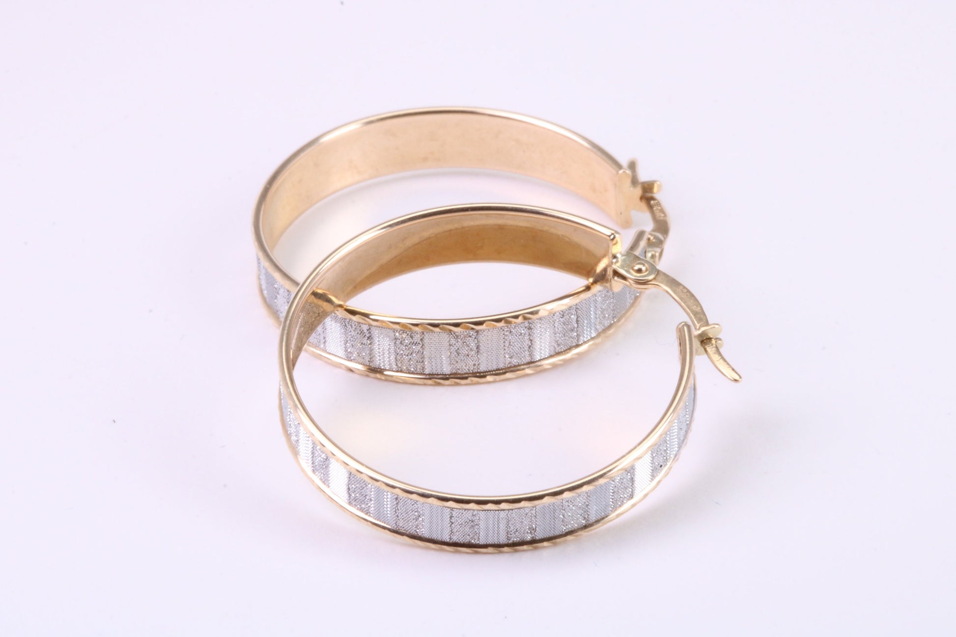 28 mm Round Creole Hoop, Two Tone Shimmer Finish, Earrings Made from 9ct Yellow Gold