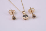 Natural Round cut Aquamarine set Necklace and Matching Stud Earrings, made from solid Yellow Gold, British Hallmarked