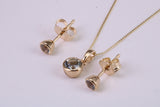Natural Round cut Aquamarine set Necklace and Matching Stud Earrings, made from solid Yellow Gold, British Hallmarked