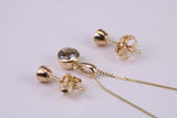 Natural Round cut Aquamarine set Necklace and Matching Stud Earrings, made from solid Yellow Gold, British Hallmarked