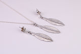Leaf Design Silver Necklace with Matching Earrings, Made From Solid Silver