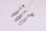 Leaf Design Silver Necklace with Matching Earrings, Made From Solid Silver