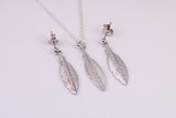 Leaf Design Silver Necklace with Matching Earrings, Made From Solid Silver