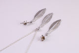 Leaf Design Silver Necklace with Matching Earrings, Made From Solid Silver