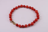Natural Red Coral Bracelet with Solid Yellow Gold Lobster Claw Lock