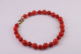 Natural Red Coral Bracelet with Solid Yellow Gold Lobster Claw Lock